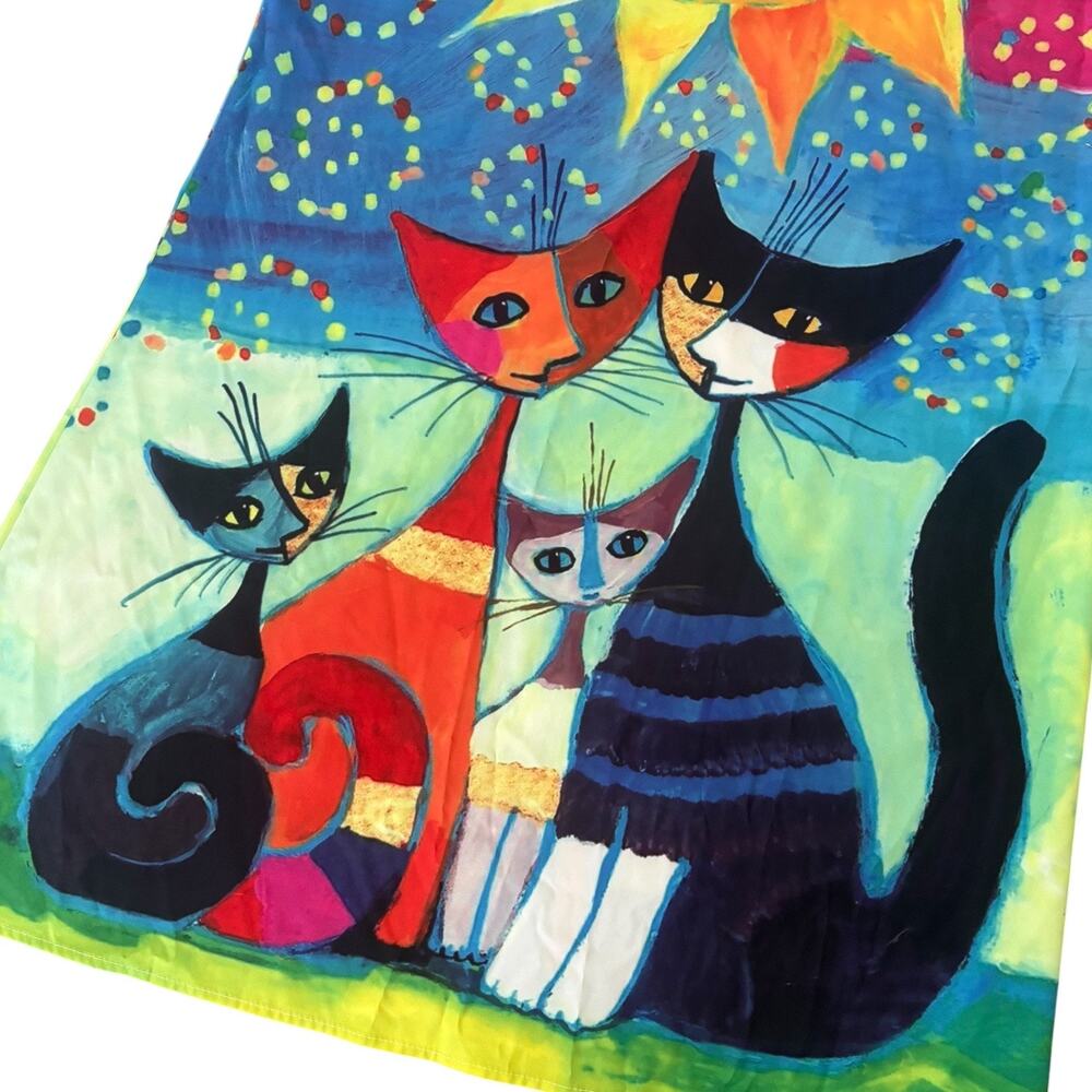Whimsical Colorful Cat Print Shift Dress XXL Folk Art Boho Cottagecore Sun - Picture 2 of 5
